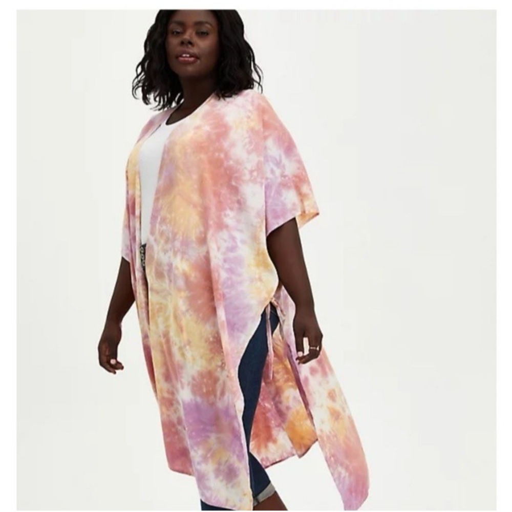 Torrid Womens Boho Tie Dye Open Front Kimono Cardigan Size OS Psychedelic Hippie